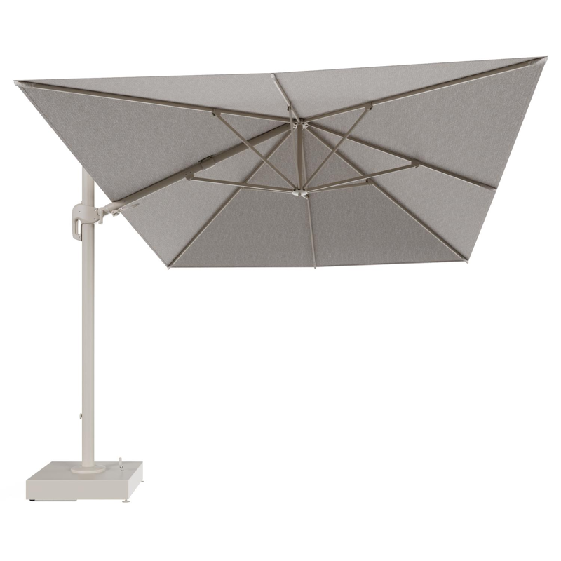 Rufina zweefparasol met tiltfunctie in beige aluminium en Tundra Sand All Weather Sunbrella® Luxe parasoldoek - L1 400 x L2 300 cm met parasolvoet Minore 150 kg met wielen