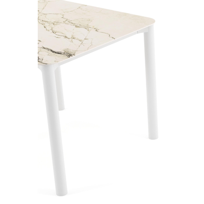 Table de jardin Orso rectangulaire arrondi en aluminium blanc et céramique pleine Colorado Dunes - Lg. 90 x Lrg. 90 x Haut. 74.5 cm