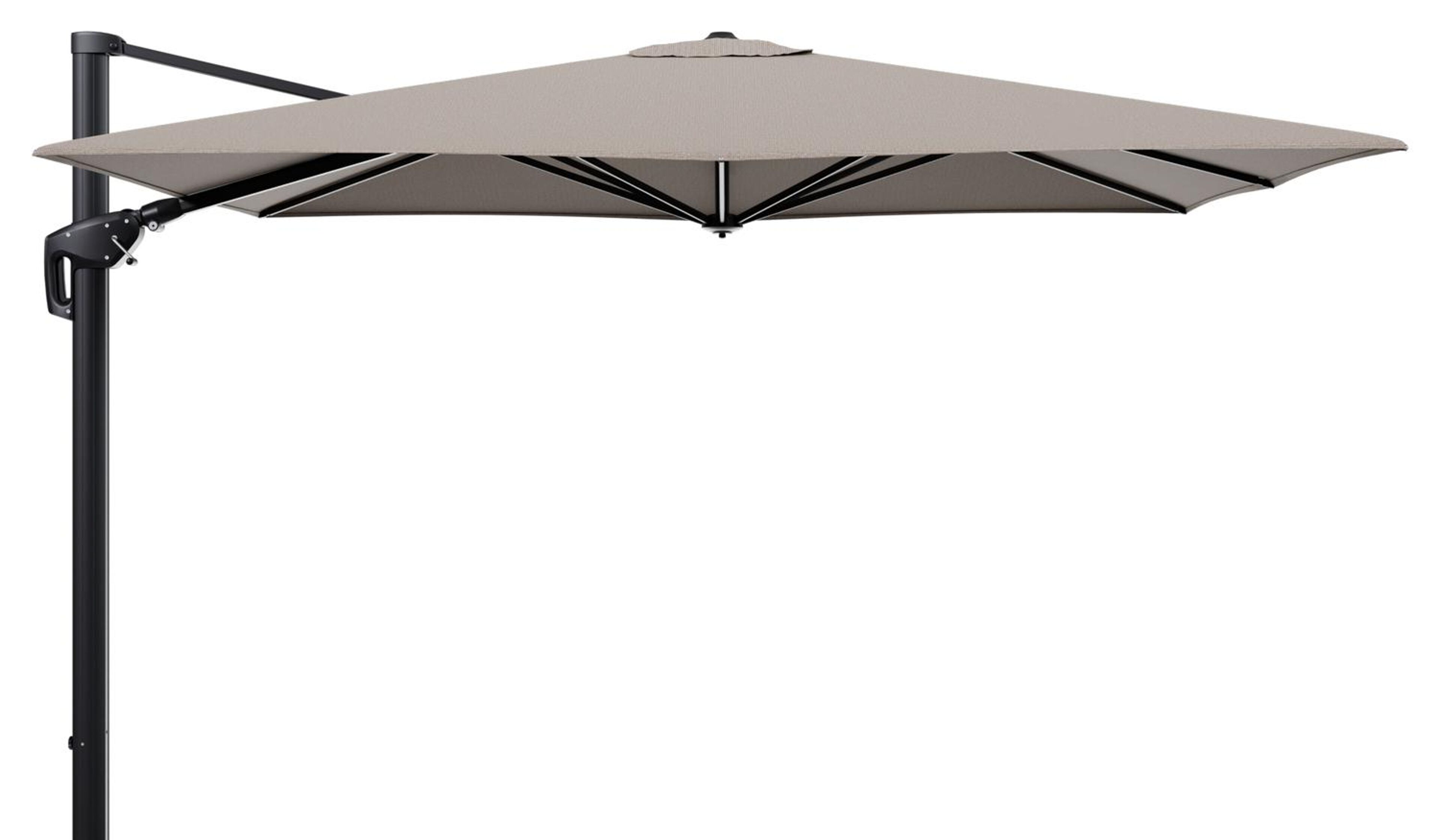 Parasol pendant Minore avec fonction tilt en aluminium noir et toile de parasol en All Weather Solica Firenze Earth  - Lg.1: 280 x Lg.2: 370 cm (sans pied de parasol