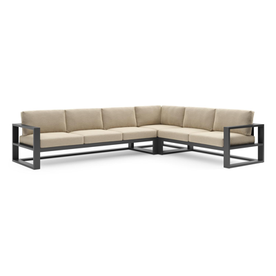 Verato loungehoek in zwart aluminium met althea camel all weather cosytica kussen