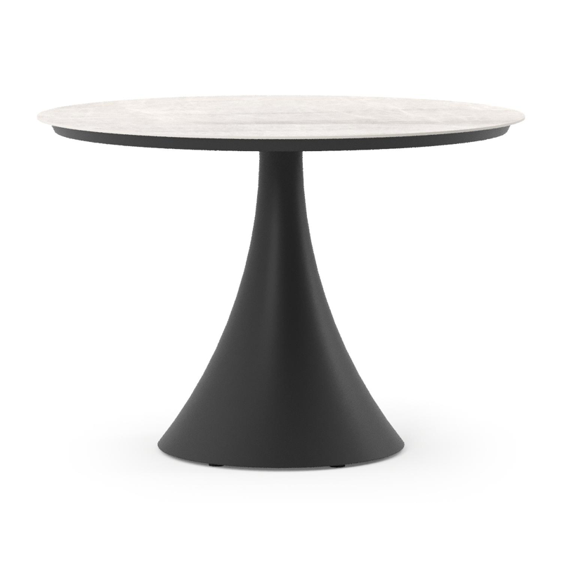 Fano tuintafel rond in zwart aluminium en volkeramiek Travertino Bianco - Dia. 110 x H 74 cm