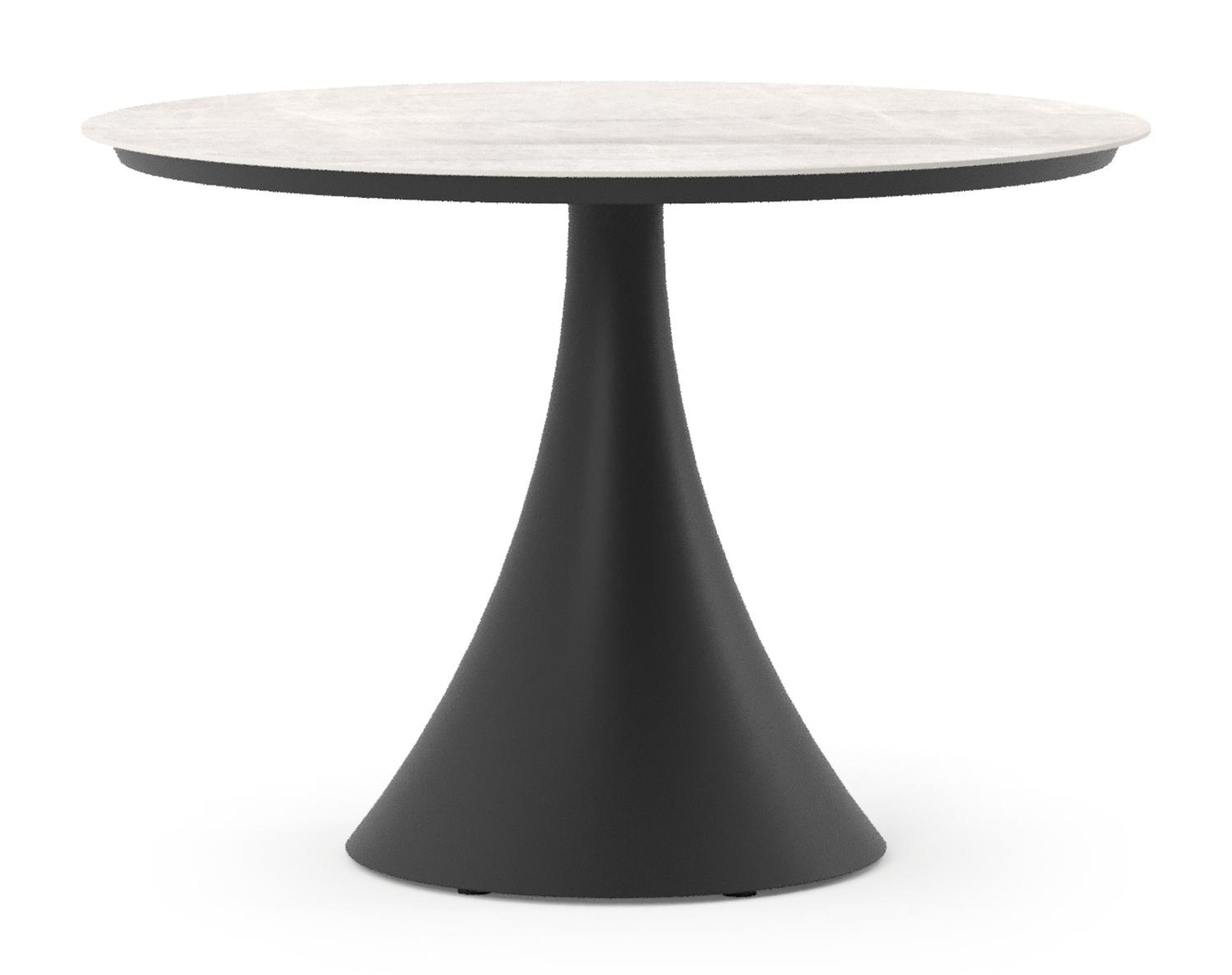 Fano tuintafel rond in zwart aluminium en volkeramiek Travertino Bianco - Dia. 110 x - Dia. 110 x H 75 cm