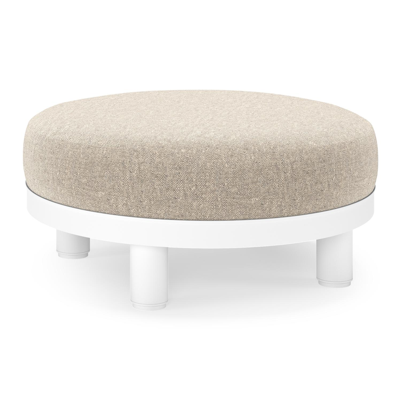 Salon de jardin pouf Donato en aluminium blanc et coussins en all Weather Sunbrella® Luxe Chartres Pewter