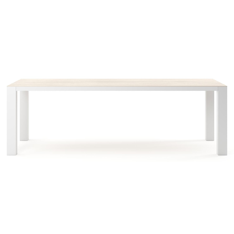 Table de jardin Nano rectangulaire en aluminium blanc et céramique pleine Travertino Bianco - Lg. 240 x Lrg. 100 x Haut. 75 cm