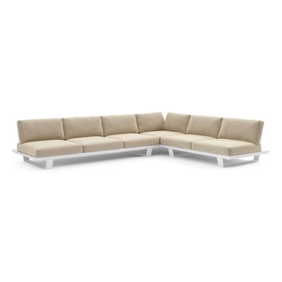 Pagino loungehoek in wit aluminium met althea camel all weather cosytica kussen