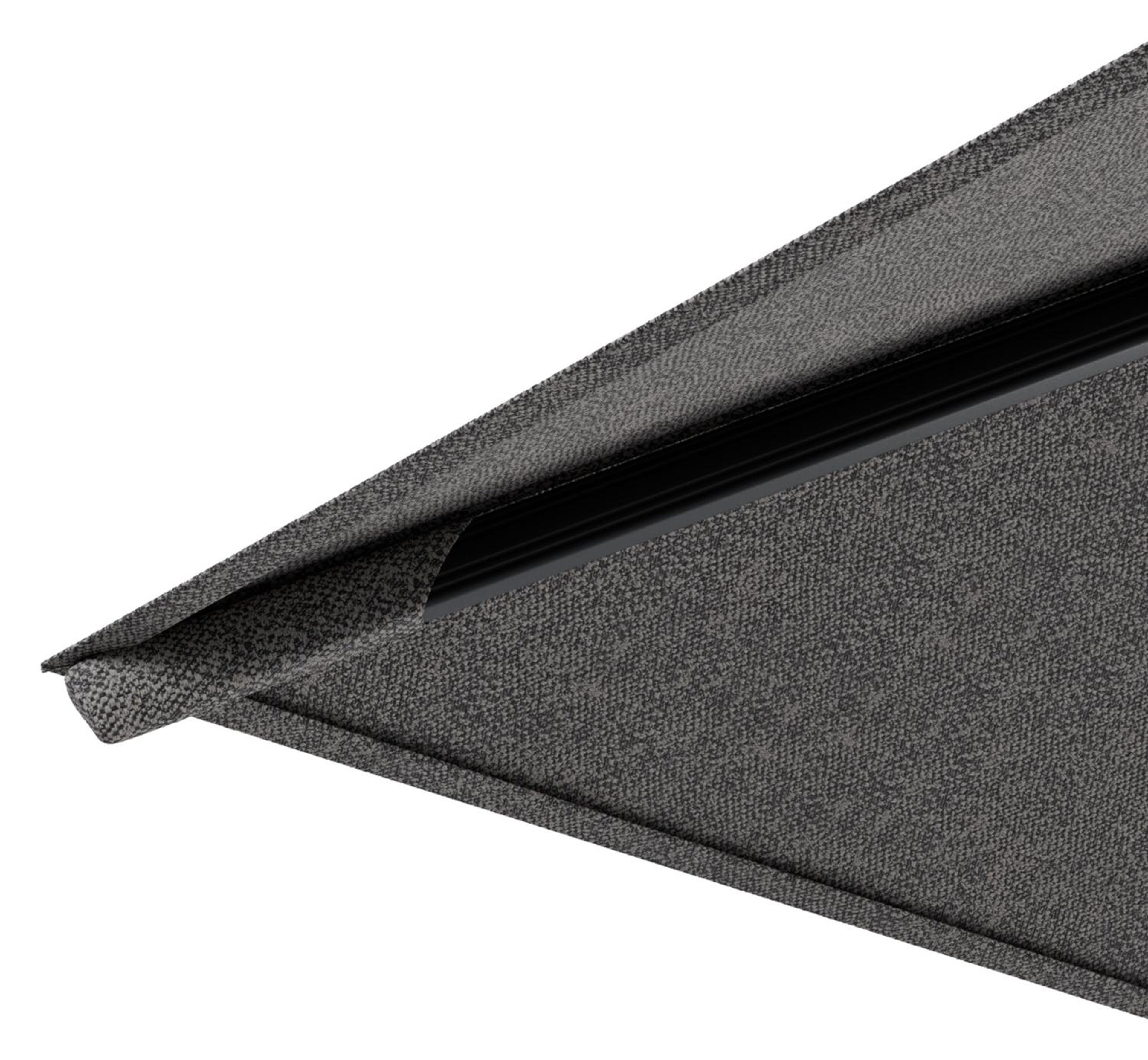 Rufina zweefparasol met tiltfunctie in zwart aluminium en Chartres Drizzle All Weather Sunbrella® Luxe parasoldoek - L1 300 x L2 300 cm met parasolvoet Minore 150 kg met wielen