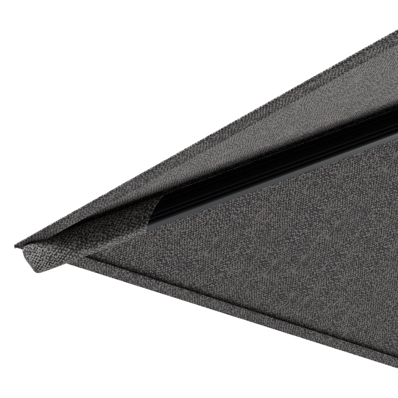 Rufina zweefparasol met tiltfunctie in zwart aluminium en Chartres Drizzle All Weather Sunbrella® Luxe parasoldoek - L1 300 x L2 300 cm met parasolvoet Minore 150 kg met wielen