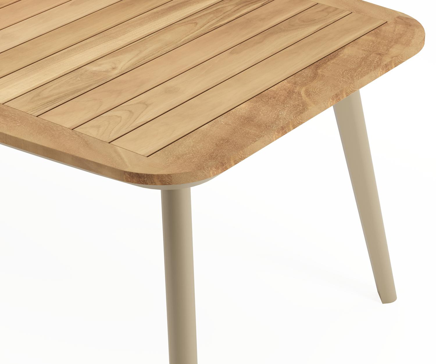 Mosa bootvormige tuinset in beige aluminium en teak natural finish met 10 Matera tuinstoelen