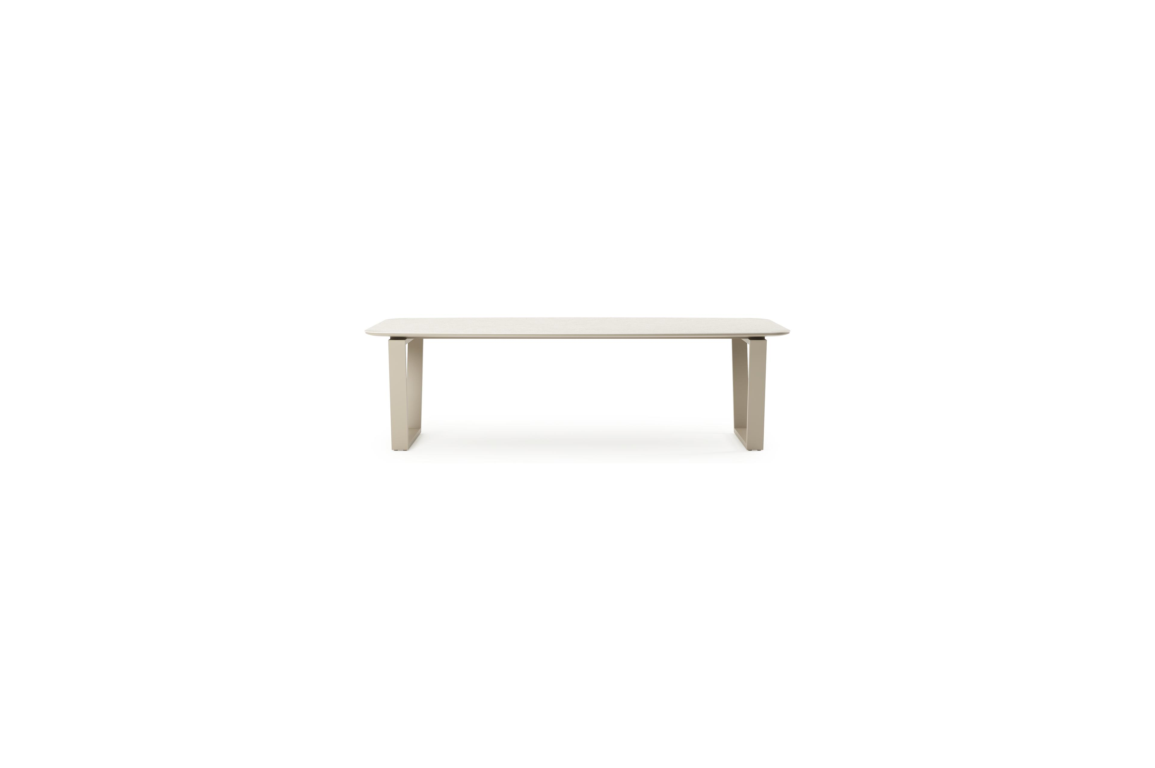 Table de jardin Pagino forme de bateau en aluminium beige et céramique Shilin Lg. 255 x Lrg. 115 x Haut. 73 cm