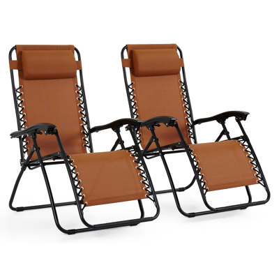 Set van 2 verstelbare Lira relaxstoelen in zwart staal en pumpkin textilene