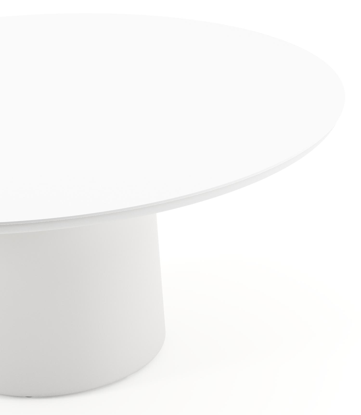 Table de jardin low dining Amico rond en aluminium blanc et céramique pleine Arctic White - Diam. 148 x Haut. 61 cm