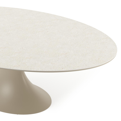Fano tuintafel ovaal in aluminium beige en volkeramiek Shilin - L 240 x B 135 x H 75 cm