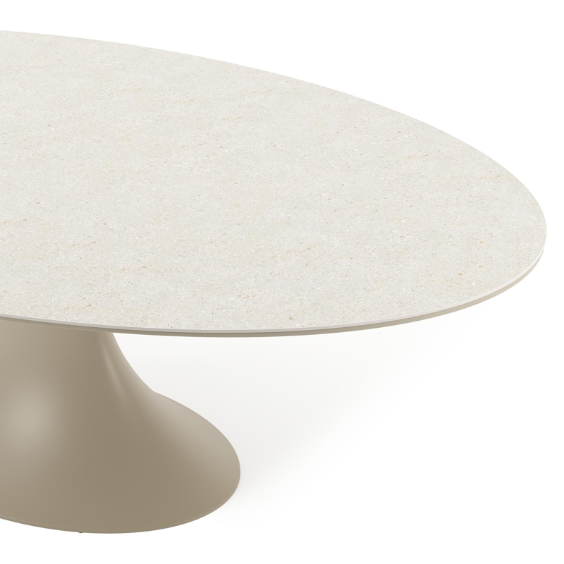 Fano tuintafel ovaal in aluminium beige en volkeramiek Shilin - L 240 x B 135 x H 75 cm