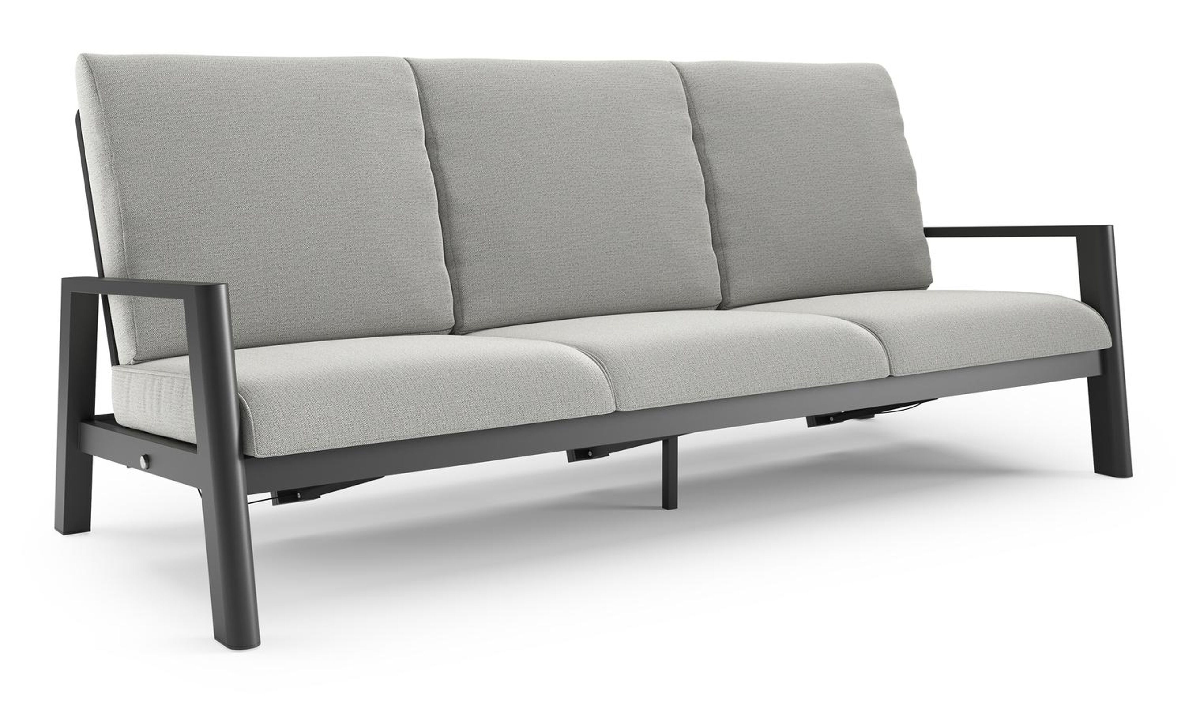 Canapé de jardin Cirello en aluminium noir et coussins en all weather sunbrella® luxe savane nimbus