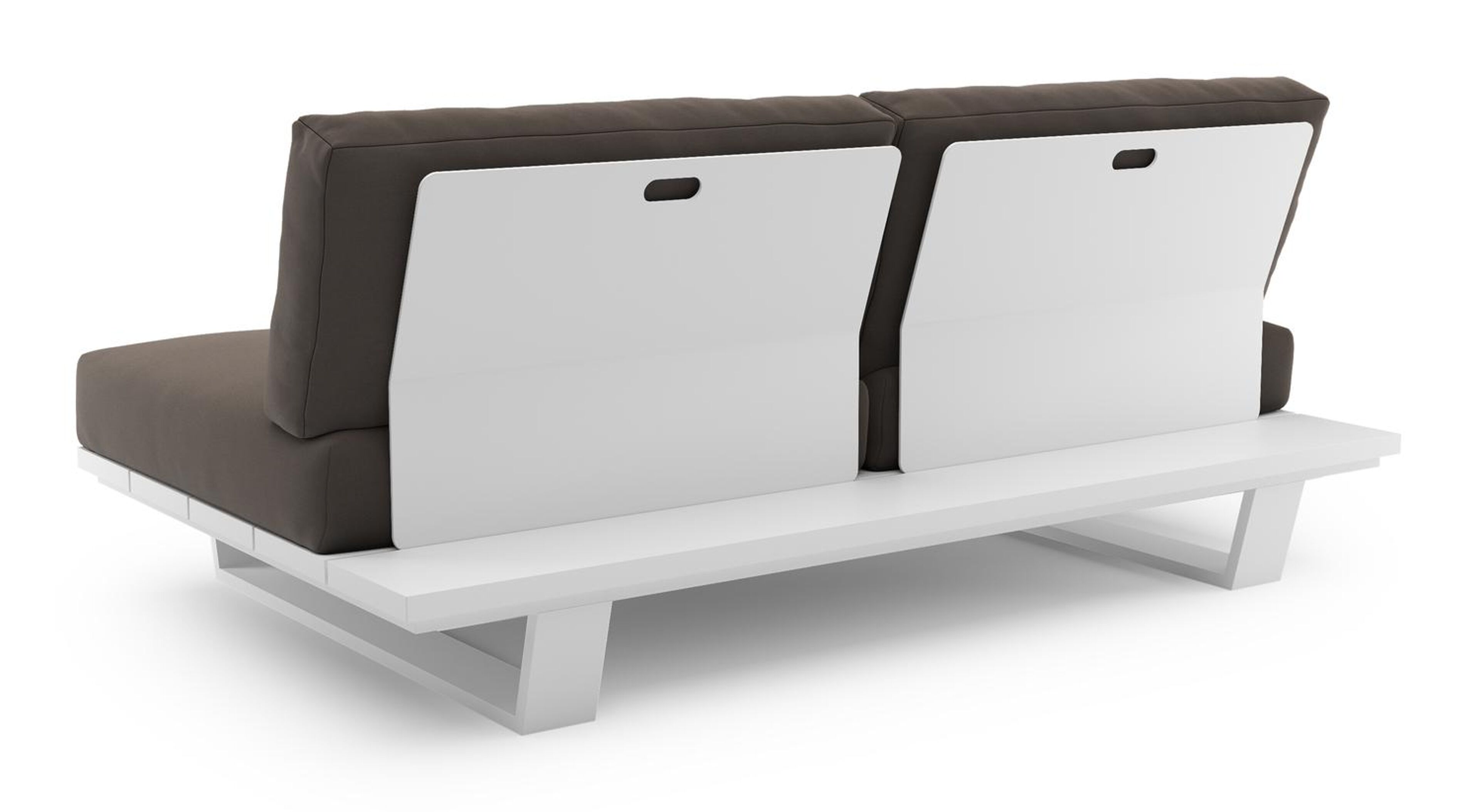 Canapé de jardin Pagino en aluminium blanc et coussins en all weather sunbrella® luxe natte nature grey