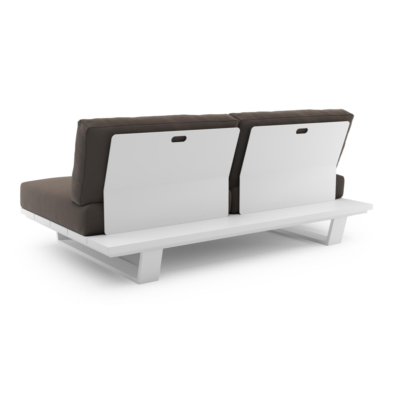 Pagino loungebank in wit aluminium met natte nature grey all weather sunbrella® luxe kussen