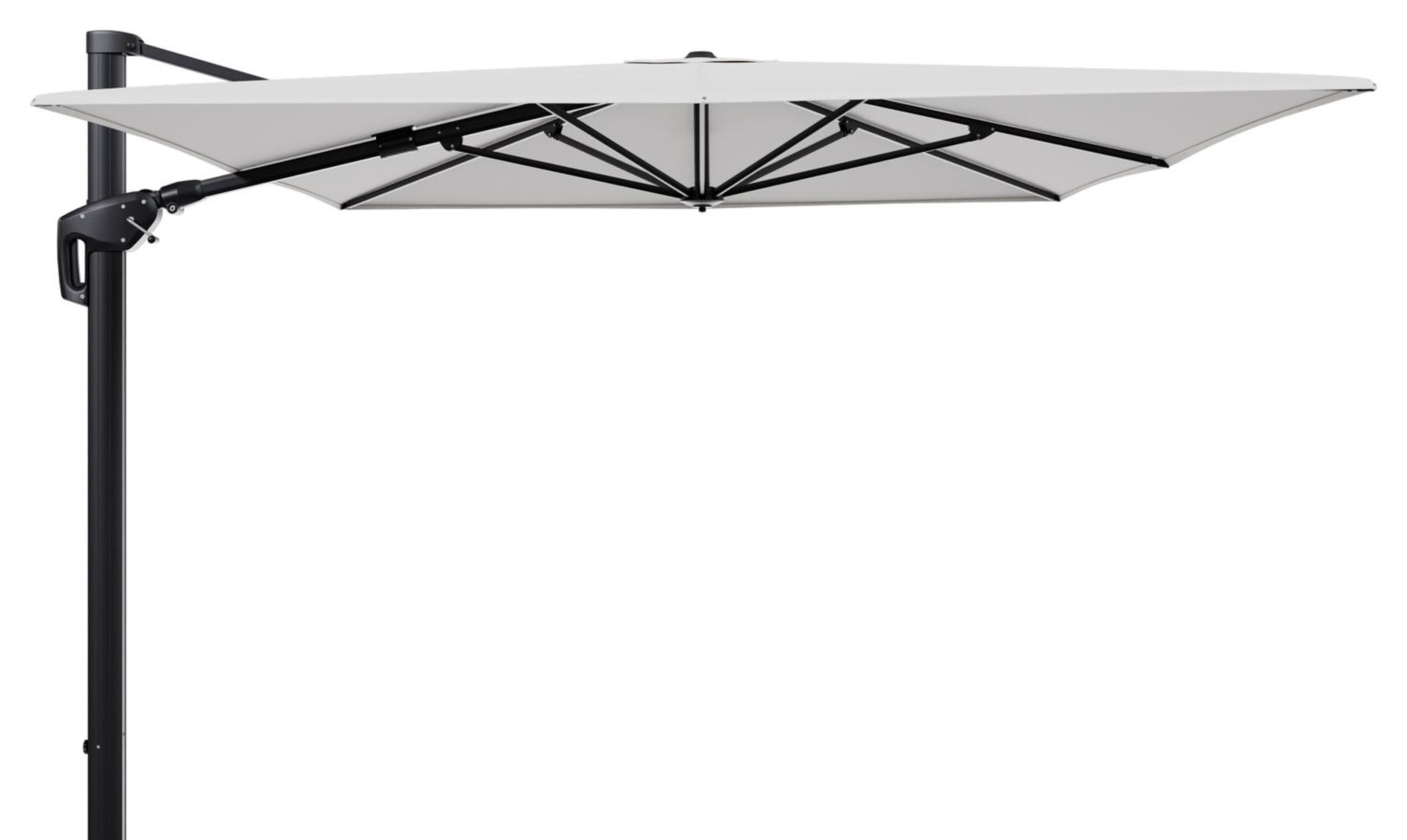 Minore zweefparasol tiltfunctie in zwart aluminium en parasoldoek in All Weather Solica Soul Optik - L1 400 x L2 300 cm (zonder voet)