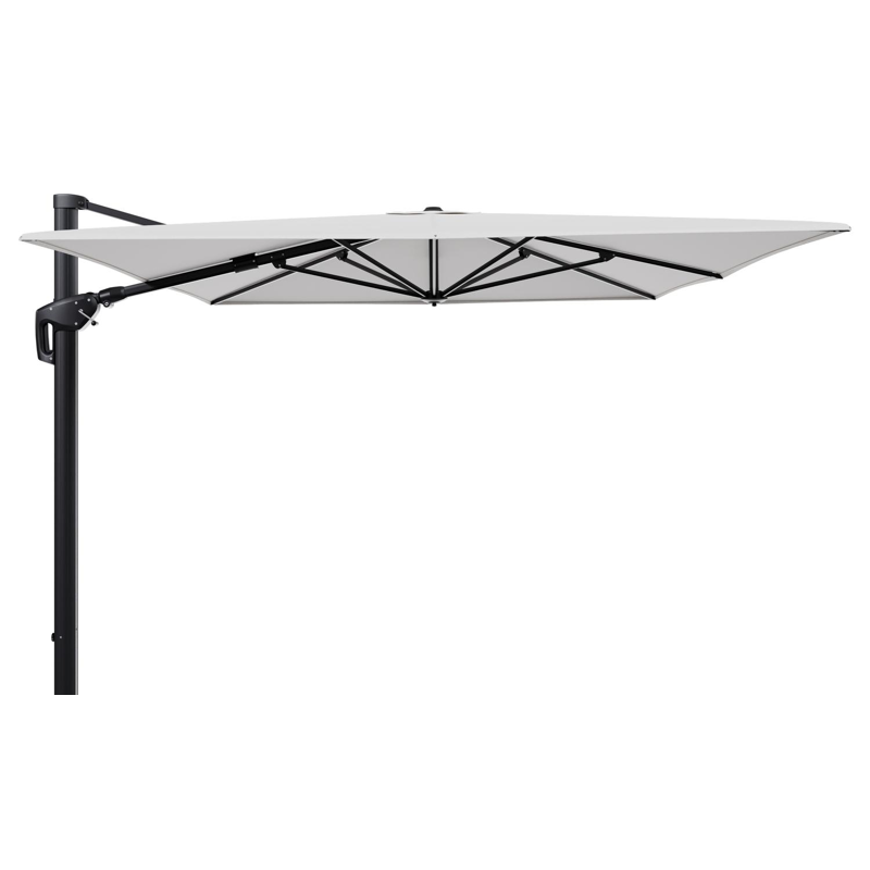 Parasol pendant Minore avec fonction tilt en aluminium noir et toile de parasol en All Weather Solica Soul Optik - Lg.1 400 x Lg.2 300 cm (sans pied de parasol)