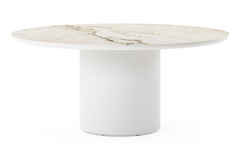 Table de jardin low dining Amico rond en aluminium blanc et céramique pleine Colorado Dunes - Diam. 148 x Haut. 61 cm