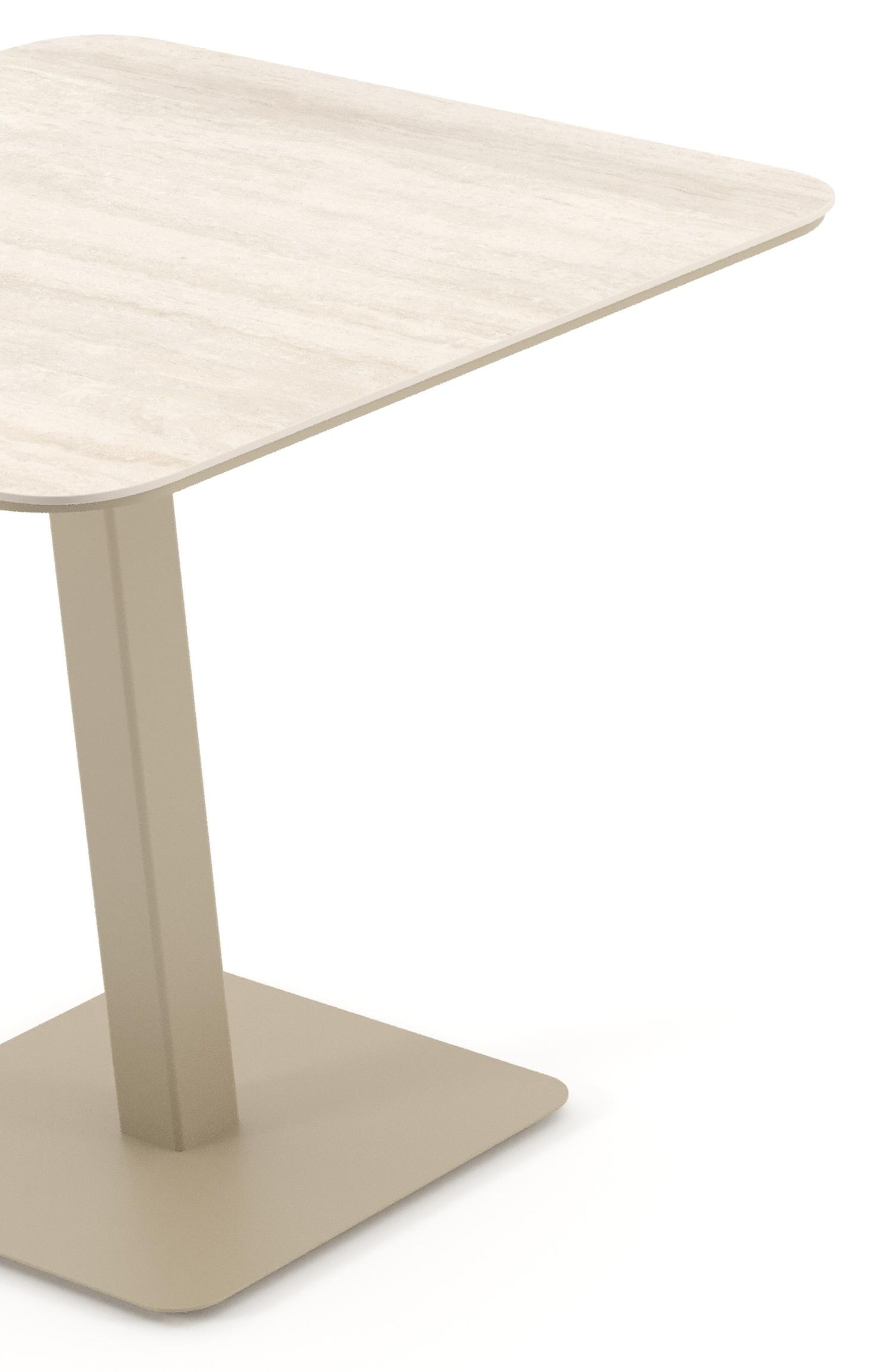 Table de jardin Fano inclinable carré arrondi en aluminium beige et céramique pleine Travertino Bianco - Lg. 80 x Lrg. 80 x Haut. 72.5 cm