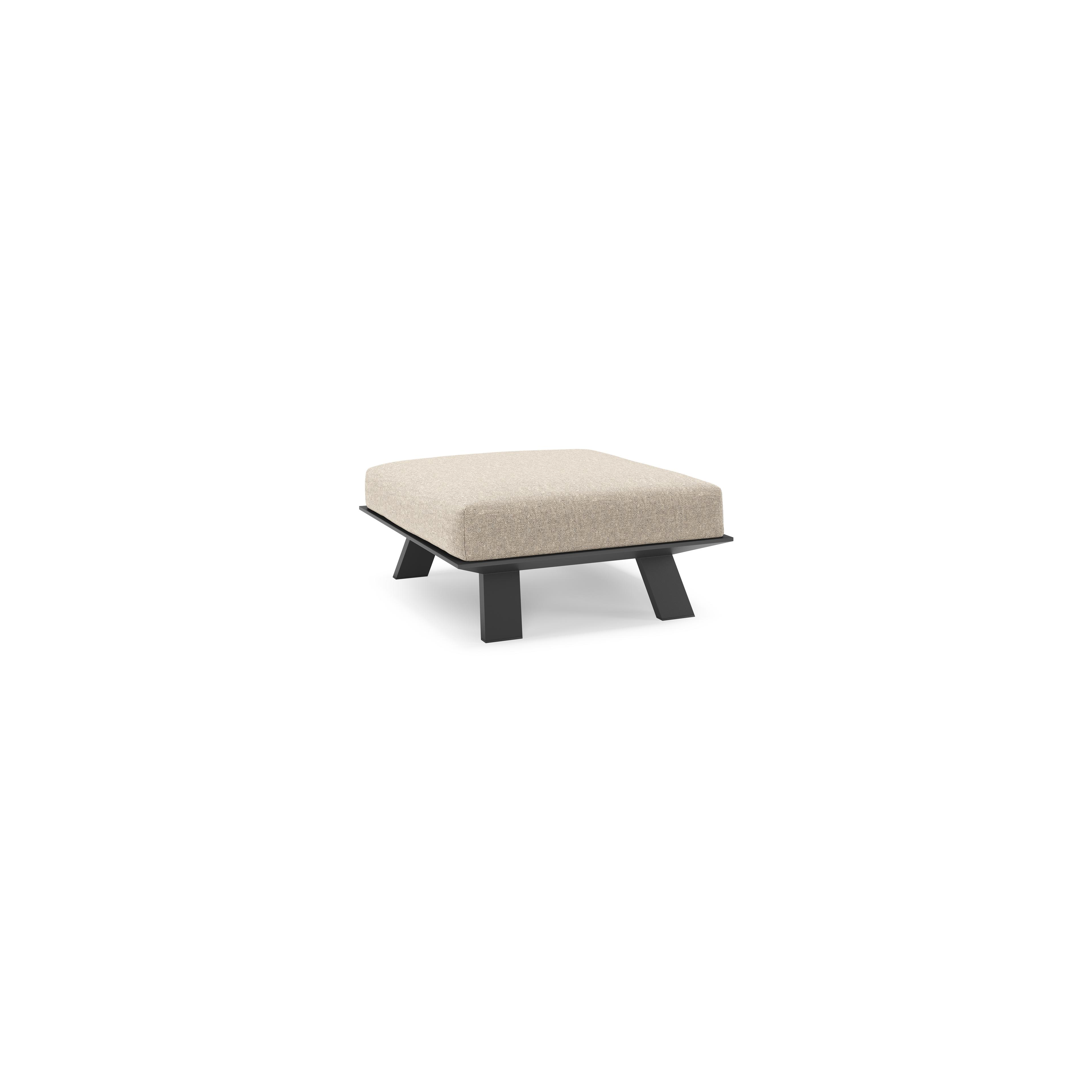 Pouf Cesano en aluminium noir et coussin en all weather Sunbrella® luxe chartres pewter