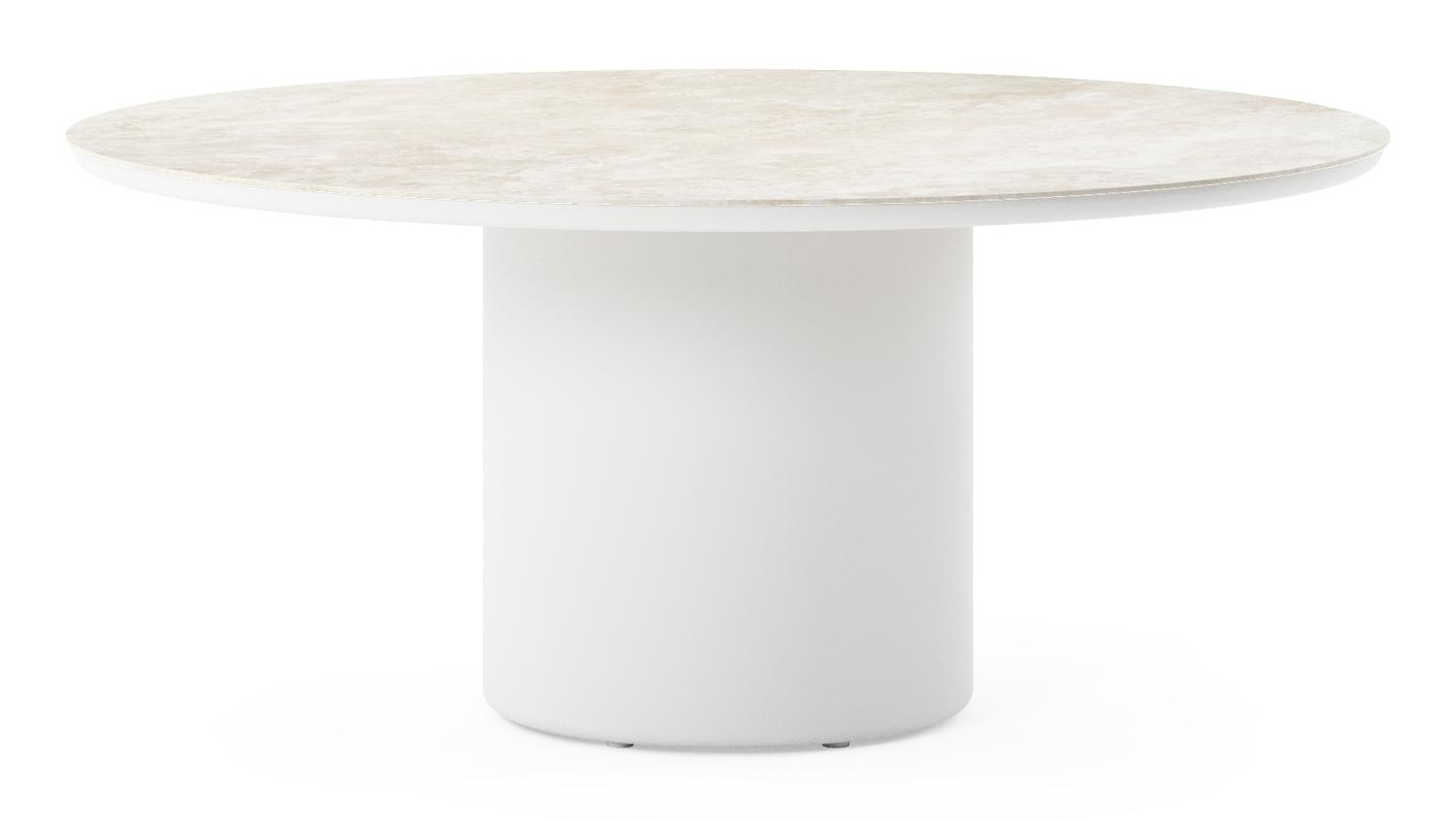 Amico low dining tuintafel rond in wit aluminium en volkeramiek Rapolano - Dia. 148 x H 61 cm