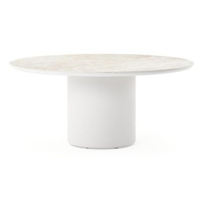 Amico low dining tuintafel rond in wit aluminium en volkeramiek Rapolano - Dia. 148 x H 61 cm