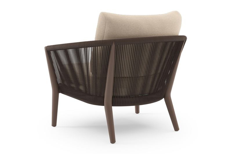 Orso loungestoel in taupe aluminiumen zwart verticaal geweven ronde rope met Heritage Papyrus all weather sunbrella® luxe kussen