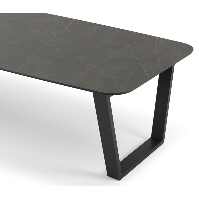 Table de jardin Pagino en aluminium noir et céramique pleine calatorao - Lg 315 x Larg. 115 x H 74 cm