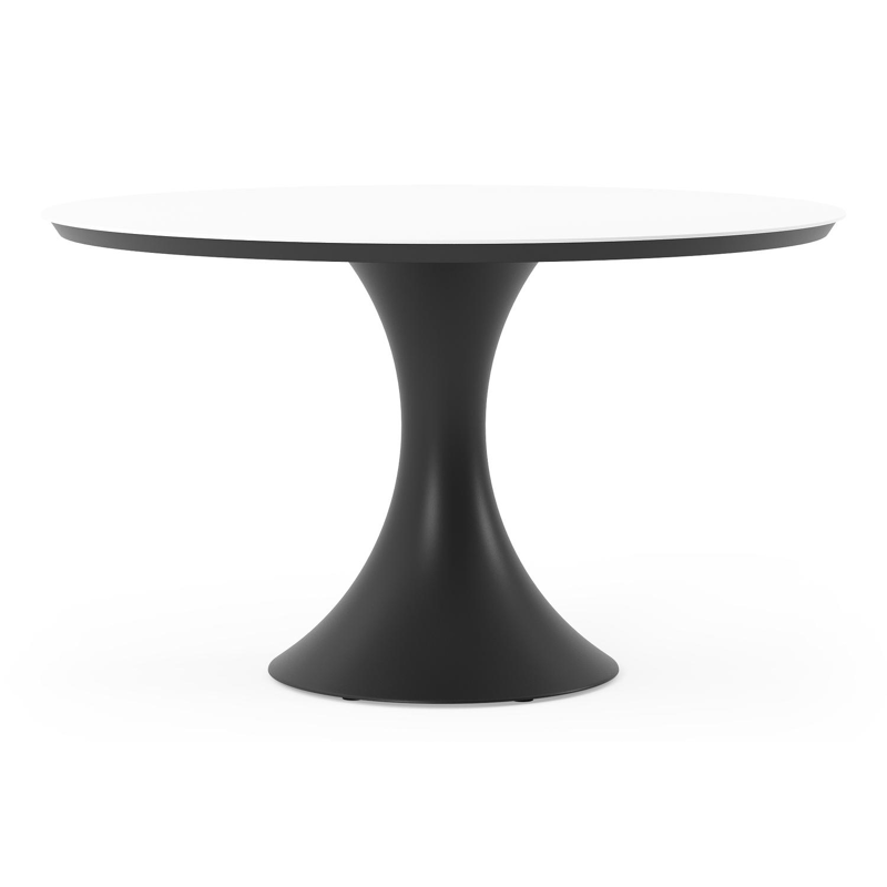 Fano tuintafel rond in zwart aluminium en volkeramiek Arctic White - Dia. 130 x H 75 cm