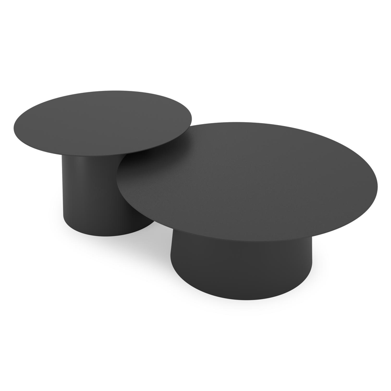 Avila loungetafels in zwart aluminium - Dia. 90 x H 36 cm, Dia. 70 x H 42 cm