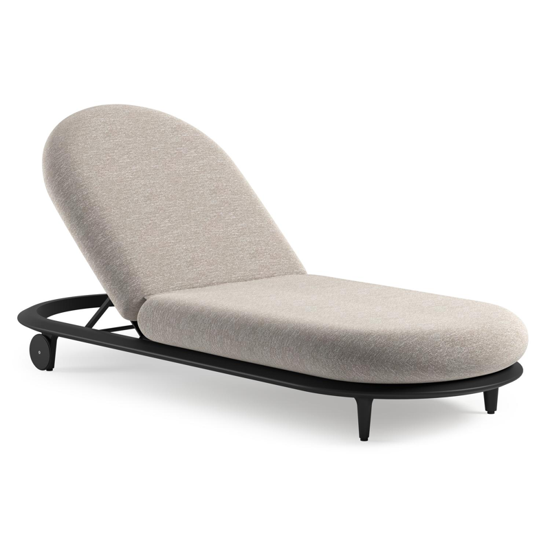 Bomero verstelbaar ligbed in zwart aluminium met tundra sand all weather sunbrella® luxe