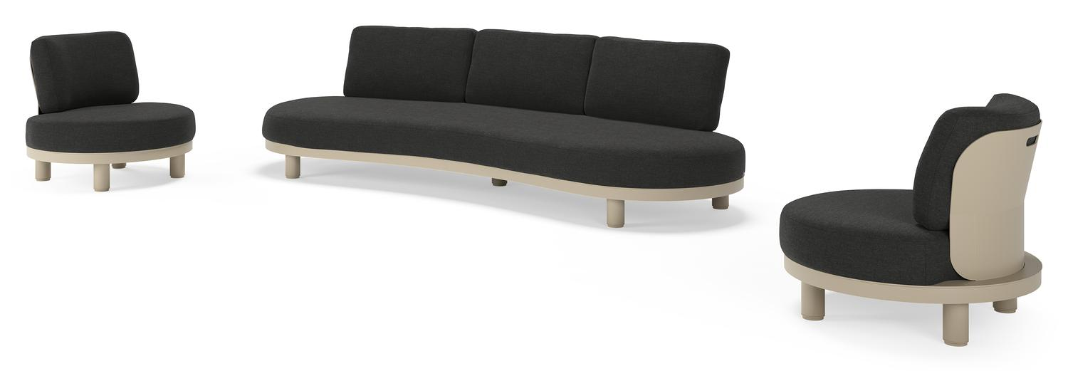 Donato loungeset in beige aluminium met all weather sunbrella® luxe Chartres Sooty kussen