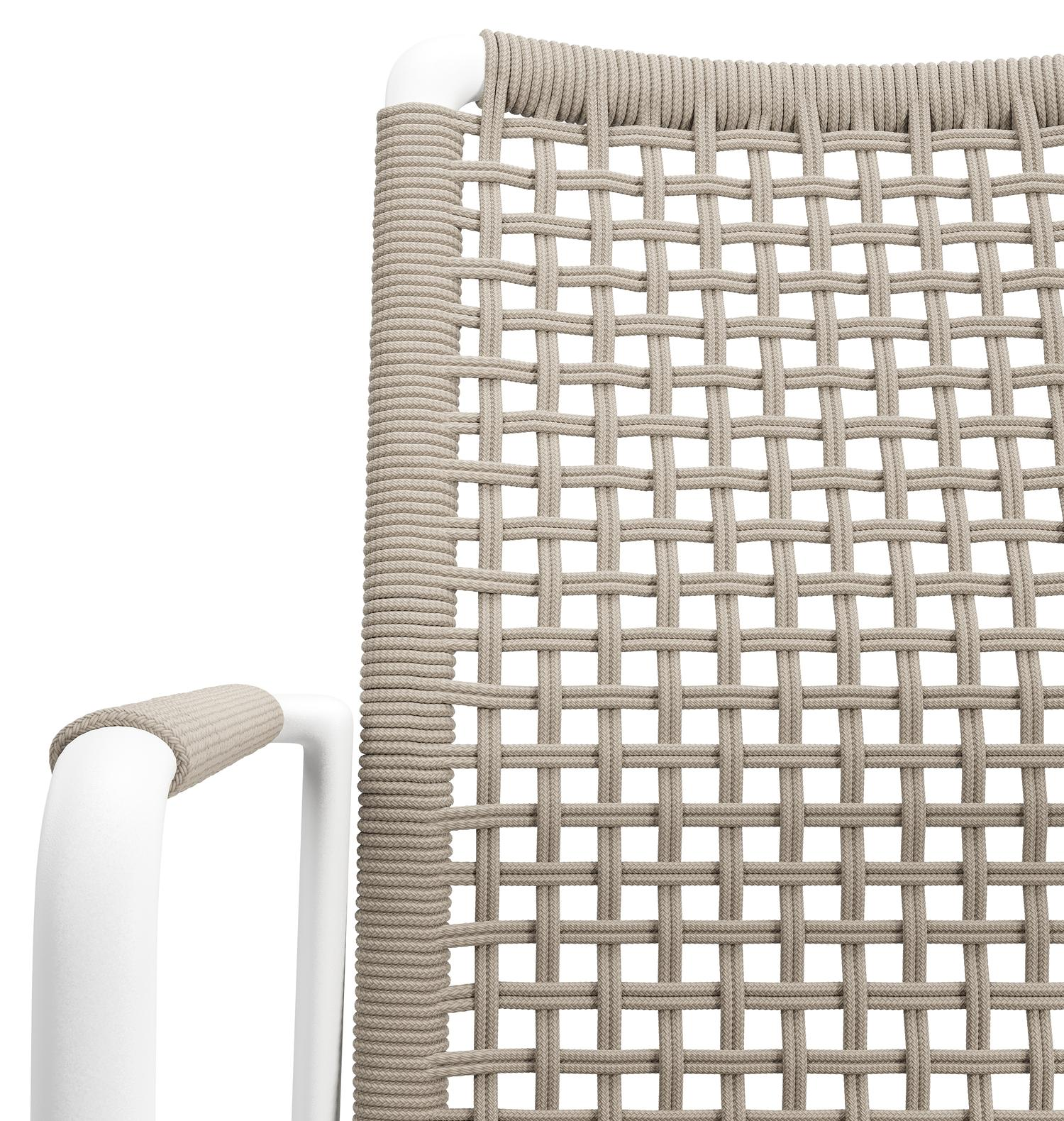 Chaise de jardin Como en aluminium blanc et corde ronde tissée carrée beige