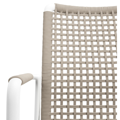 Como tuinstoel in wit aluminium en beige vierkant geweven ronde rope