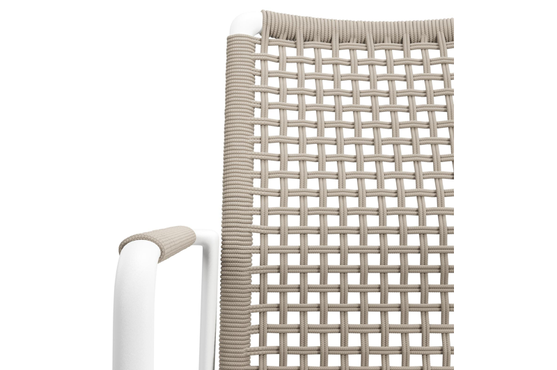 Como tuinstoel in wit aluminium en beige vierkant geweven ronde rope