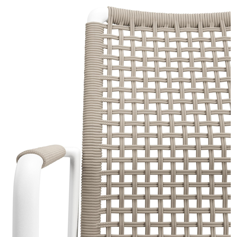 Como tuinstoel in wit aluminium en beige vierkant geweven ronde rope