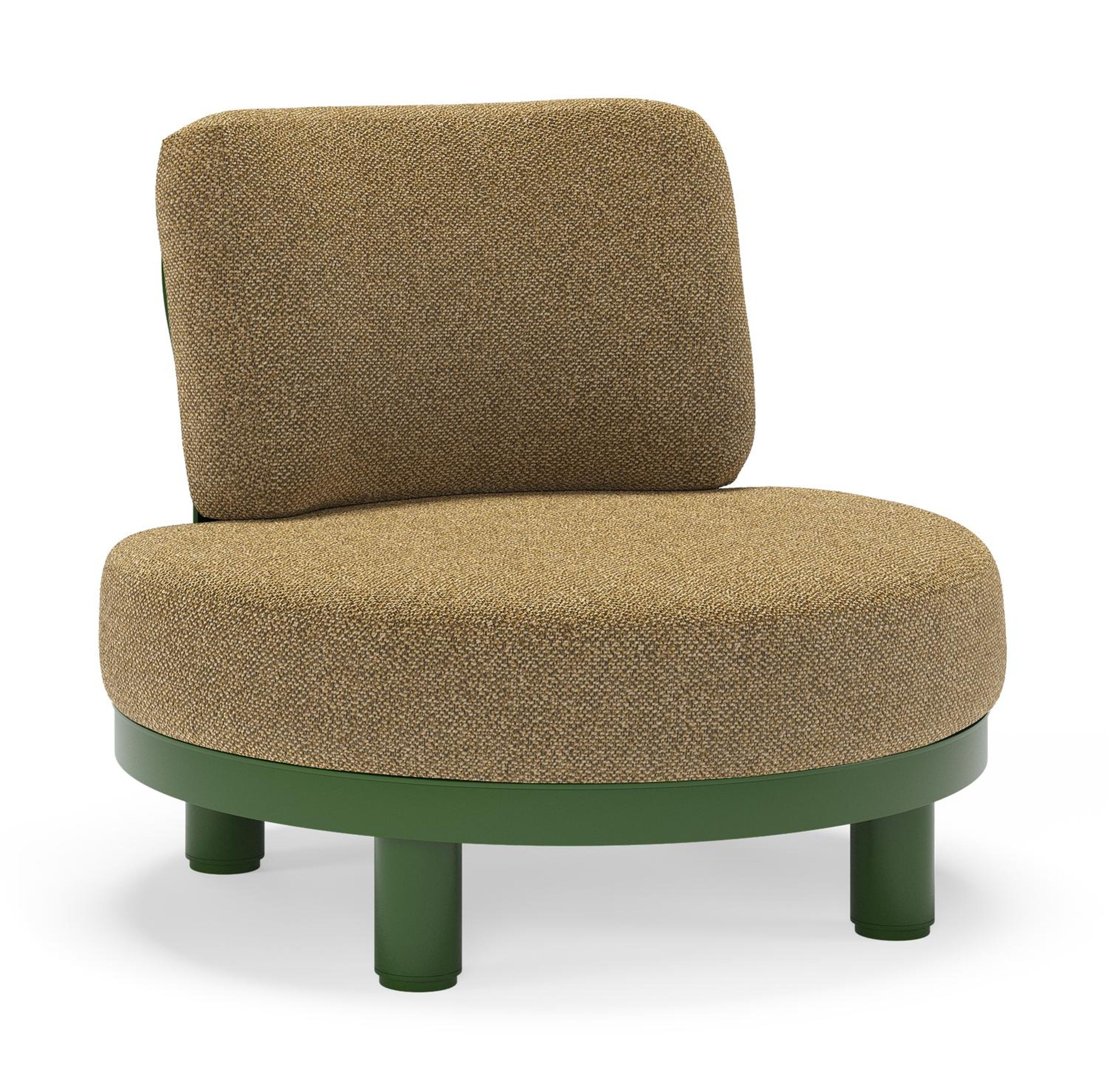 Fauteuil de jardin Donato en aluminium vert et coussins en all weather cosytica Madagascar Walnut