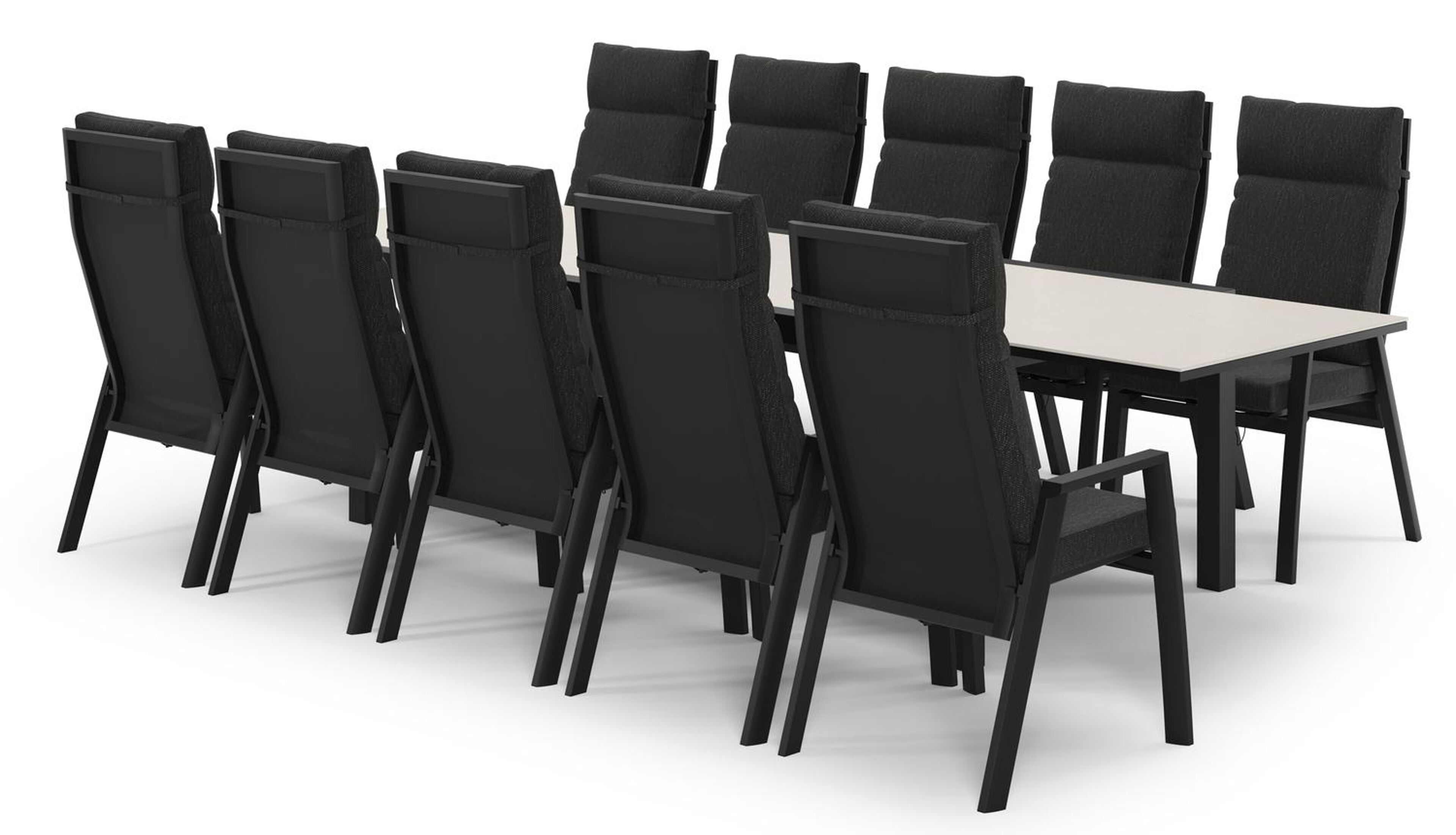 Ensemble de jardin Calobra extensible en aluminium noir et sintered stone crema minerale avec 10 chaises de jardin Leon