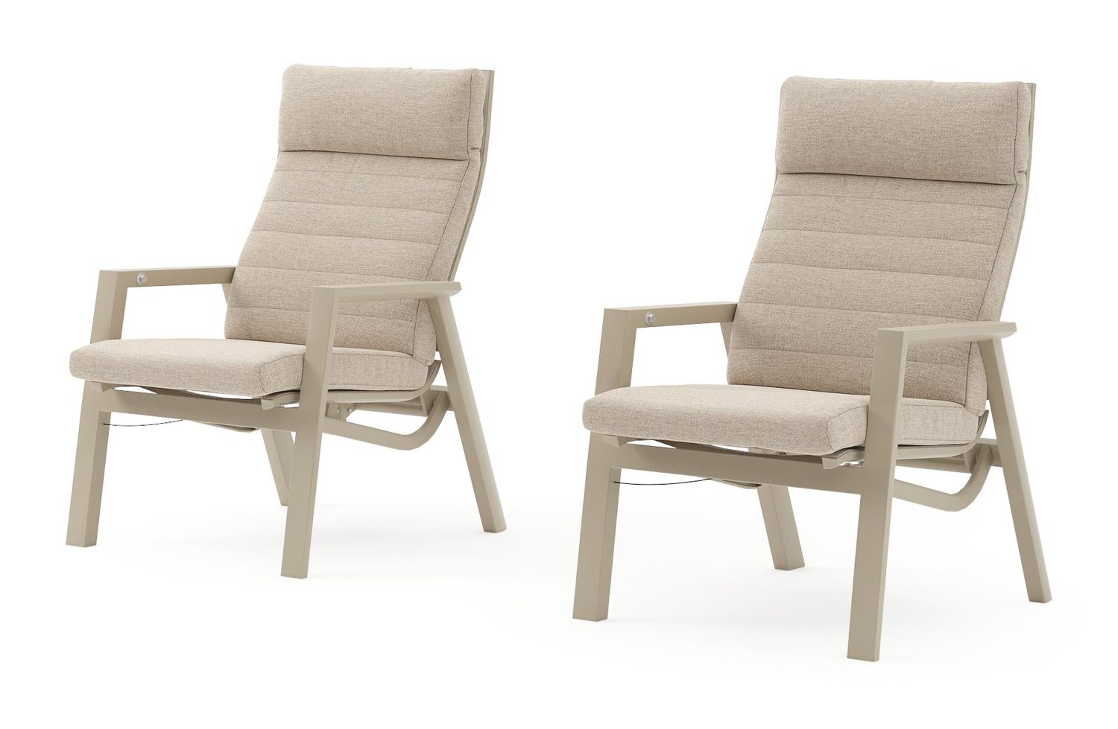Set van 2 Prato loungestoelen in beige aluminium met rustic weather+ softtouch kussens