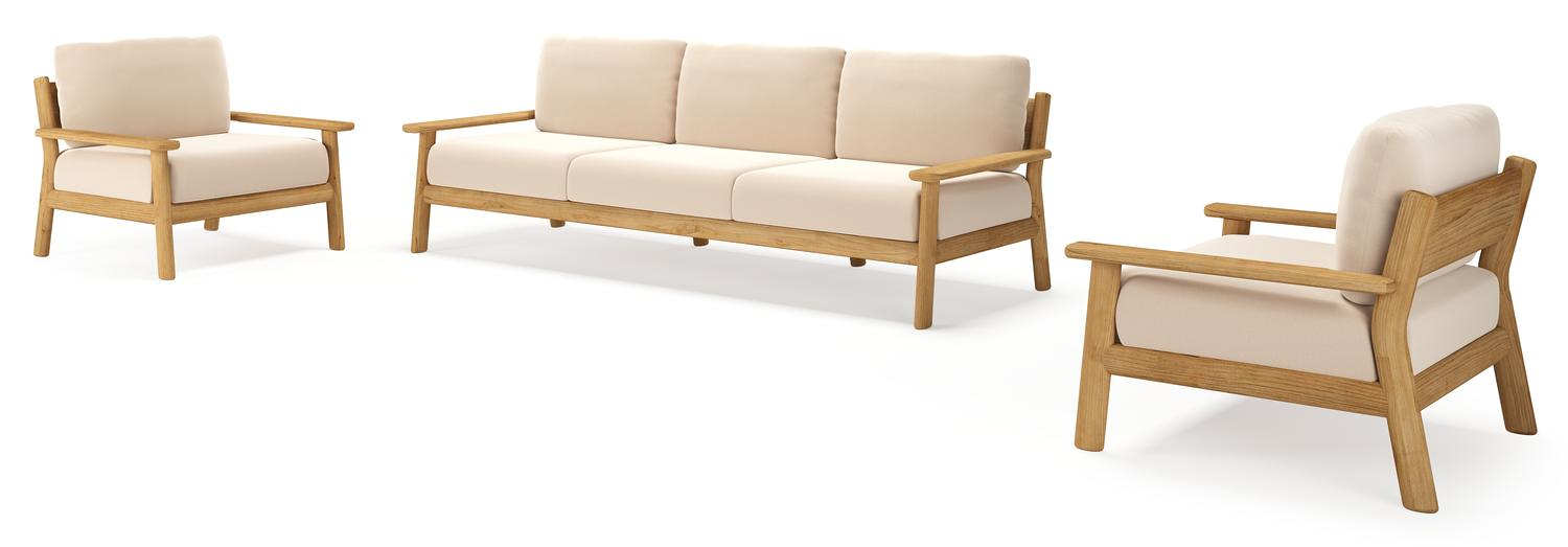 Amaro loungeset in teak met natte linen chalk all weather sunbrella® luxe kussen