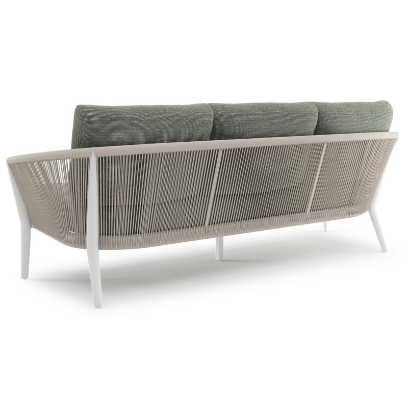 Orso loungebank in wit aluminium en beige verticaal geweven ronde rope met Slow Fern all weather sunbrella® luxe kussen