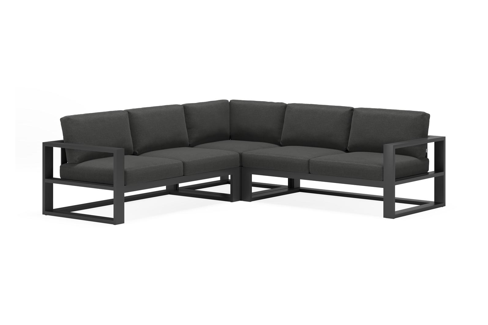 Verato loungehoek in zwart aluminium met tundra charcoal all weather sunbrella® luxe kussens