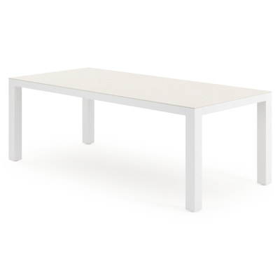 Calzo tuintafel rechthoekig in wit aluminium en sintered stone beige - L 220 x B 100 x H 74 cm