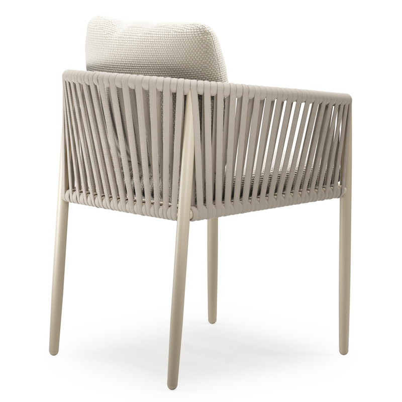 Organo tuinstoel in beige aluminium en beige verticaal geweven luxe vlakke rope met zitkussen in All Weather Cosytica Althea Off White