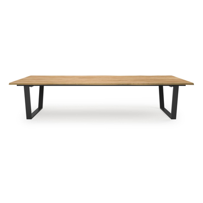 Table de jardin Pagino en aluminium noir et teck - Lg 360 x Larg. 112 x H 75,5 cm