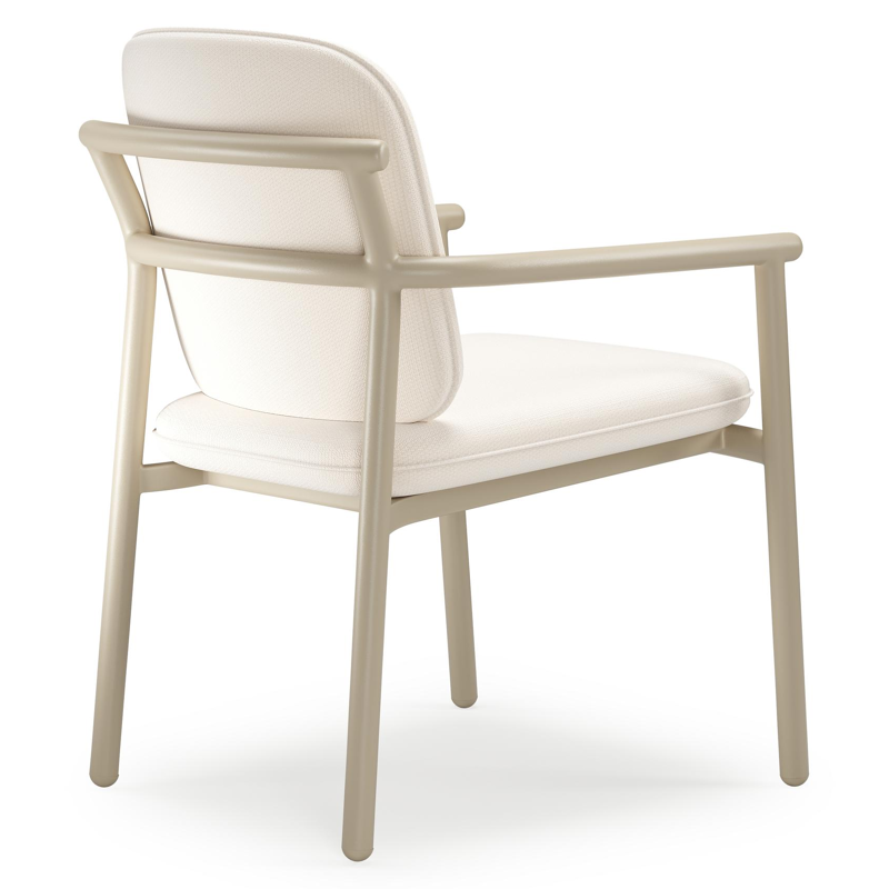Bono stapelbare tuinstoel in beige aluminium met stoelkussen in All Weather Sunbrella® Luxe Lopi Snow