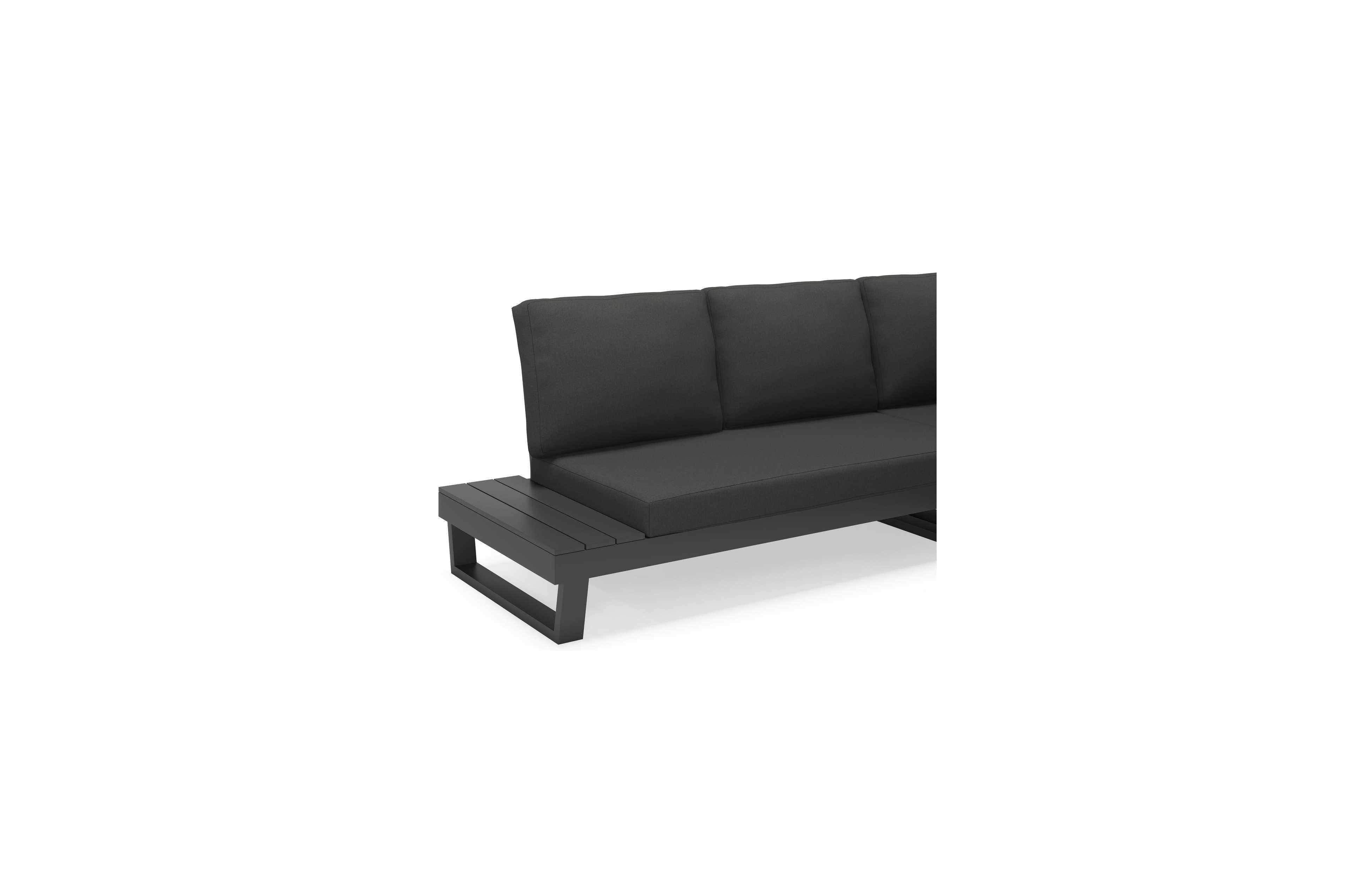 Modica loungehoek in zwart aluminium met natte sooty all weather sunbrella® premium kussens