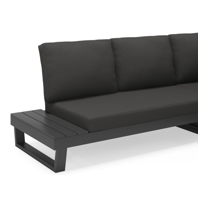 Modica loungehoek in zwart aluminium met natte sooty all weather sunbrella® premium kussens