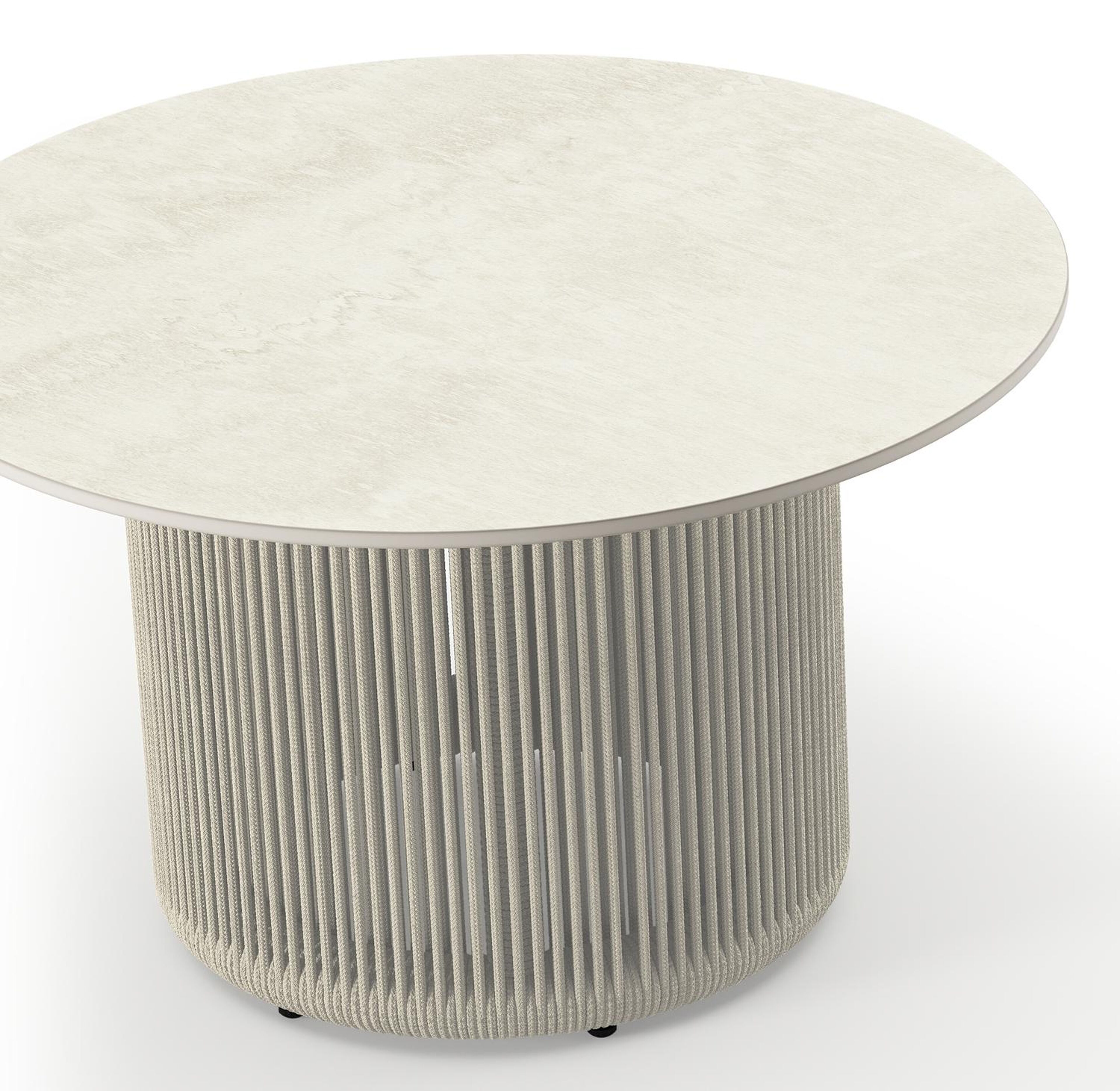 Erla loungetafel in beige aluminium en beige verticaal geweven ronde rope en beige sintered stone - Dia. 60 x H 35 cm